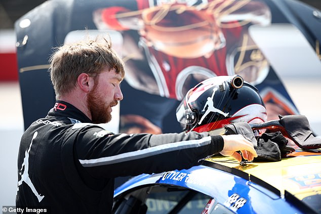 An exhausted Tyler Reddick is seen during practice ahead of Sunday's Southern 500