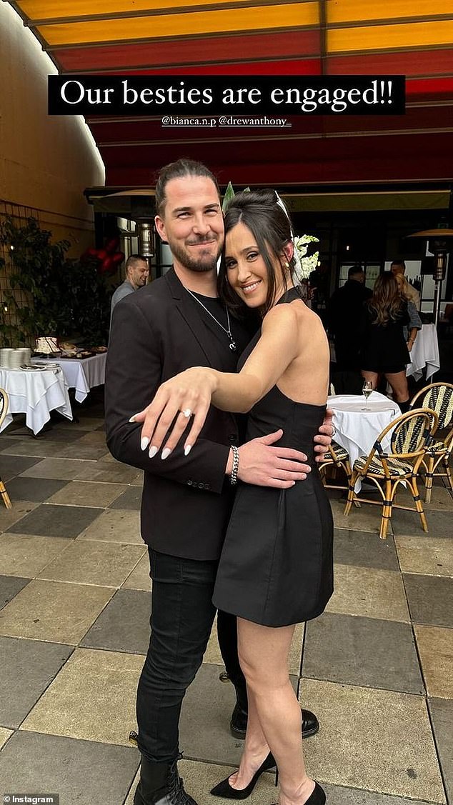 The couple shared the happy news on their Instagram Stories on Sunday, along with a series of images from the moment he proposed.