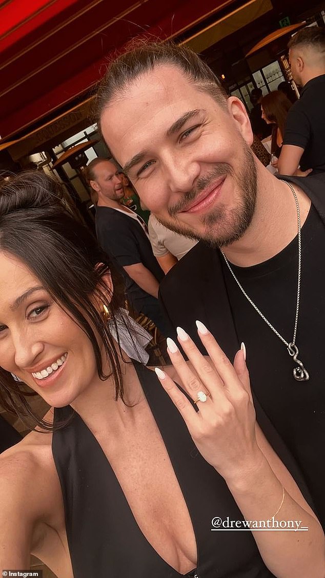 In one image, Anthony is seen smiling alongside Bianca as she raises her hand to show off a stunning engagement ring.