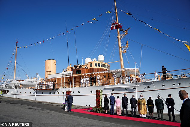 The royal yacht Dannebrog on the day of the couple's visit to the municipality of Assens