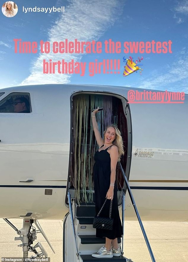 Brittany, who is pregnant with her third child, boarded a luxury plane to get to her birthday brunch.