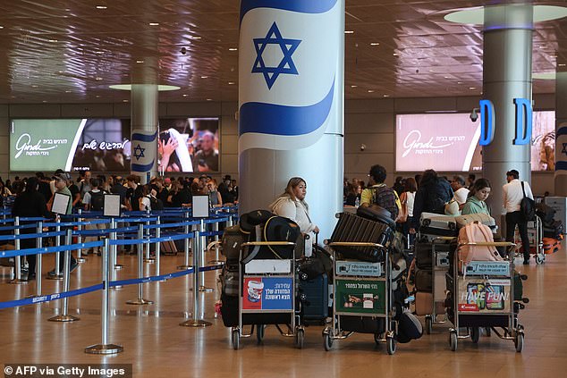 Passengers wait for flights at Tel Aviv's Ben Gurion Airport during a nationwide strike on September 2, 2024