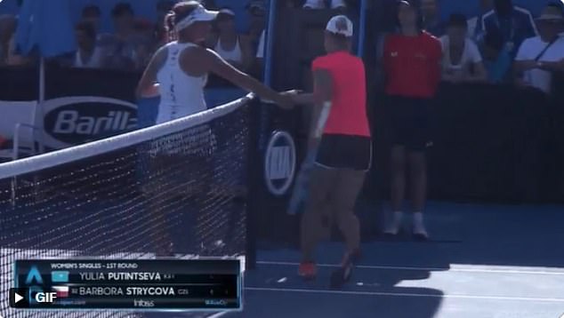 After beating Barbora Strycova in 2019, she offered an extremely firm handshake.