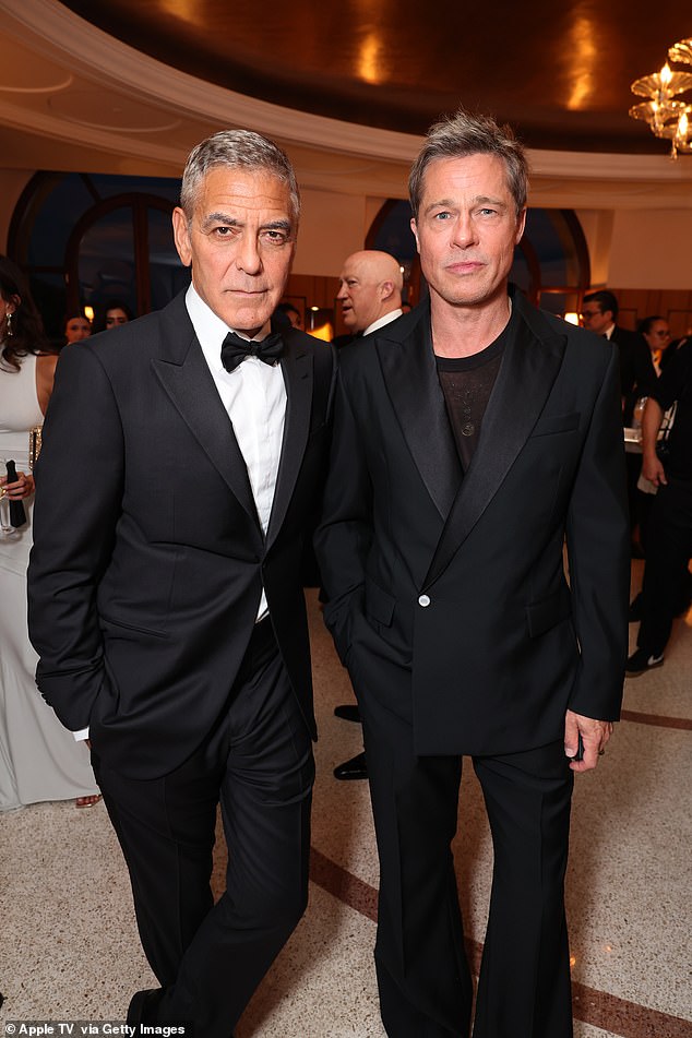 Unlike his co-star George Clooney, 63, who wore a classic tailored black suit and bow tie, the actor, 60, decided to experiment with fashion in a custom Louis Vuitton suit.