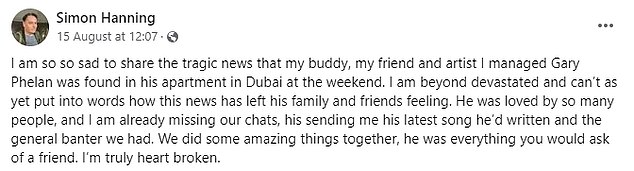 Gary's representative, Simon Hanning, claimed that Gary was found in his apartment in Dubai, where he was currently living, while launching a fundraiser to pay for the costs of returning his body.