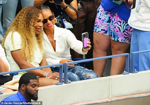 Serena donned a white miniskirt and matching top as she snapped a series of selfies with Alicia, 43, who wore a low-cut white shirt and ripped jeans.