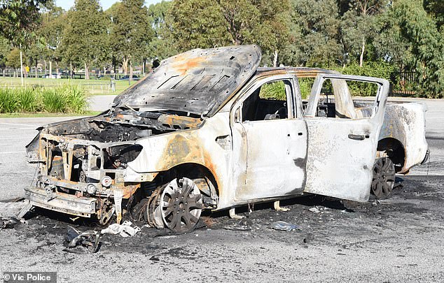 One of the destroyed vehicles