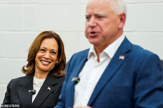 Democratic presidential candidate and US Vice President Kamala Harris and vice presidential candidate Minnesota Governor Tim Walz