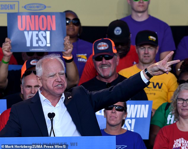 Democratic vice presidential candidate Gov. Tim Walz speaks at the Milwaukee Area Labor Council's Laborfest