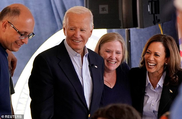 President Joe Biden and Vice President Kamala Harris greet union workers