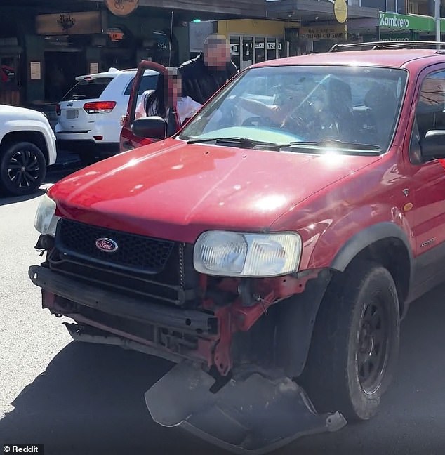 He then accuses the Ford driver of following him too closely and shouts: 