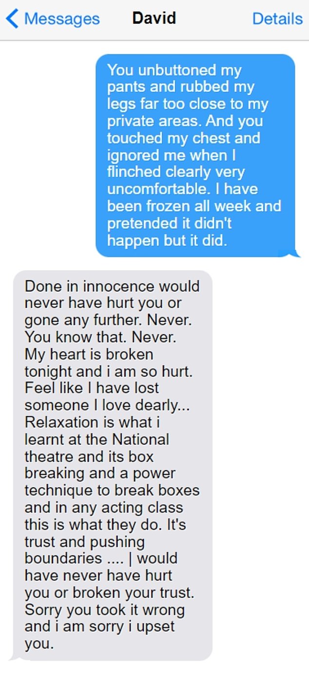 Jaanz sexually assaulted a student associated with his now-closed music academy in Oakleigh, south-east of Melbourne (pictured are text messages between Jaanz and the student he assaulted)