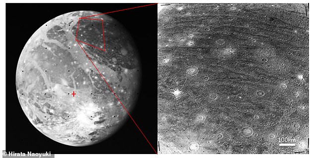 In the 1980s, researchers discovered large grooves that form concentric circles around a specific spot on Ganymede's surface.