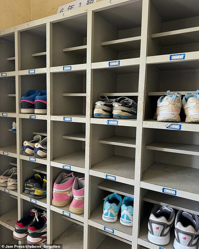 Abandoned shoes that once belonged to former students of the school.