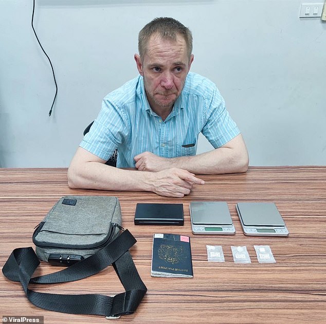 Stephen Mullady, 45, from Ascot, Berkshire, was drinking with friends when police raided his hotel room on the luxury island of Phuket on March 18.