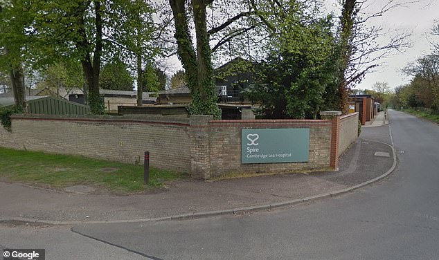 While she was being resuscitated, Dr Gibson discovered that she had suffered irreversible brain damage due to lack of oxygen. She died three months later. Pictured: Spire Lea Hospital in Cambridge