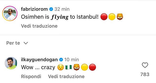 Gundogan said 'Wow... that's crazy' with a variety of emojis accompanying his comment on Instagram.