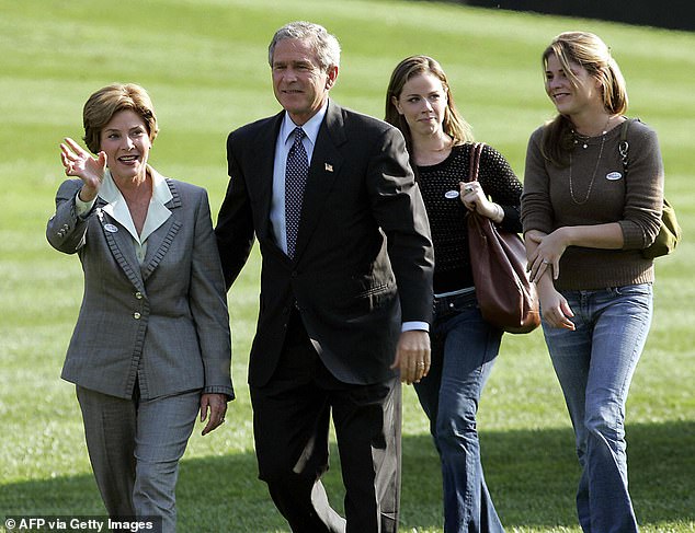 The family of four pictured arriving at the White House in November 2004 during George Bush's term as president.