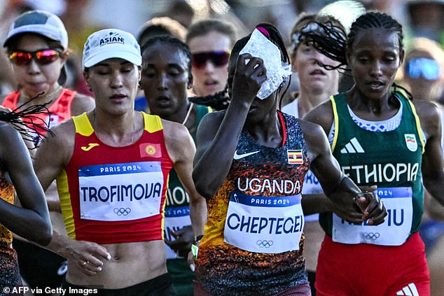 Cheptegei, pictured, finished 44th in the women's marathon at the Paris 2024 Olympic Games.