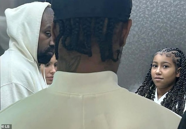 Bianca and Kanye were accompanied by their three oldest children: North (right), as well as her brother Saint, eight, and her sister Chicago, six.