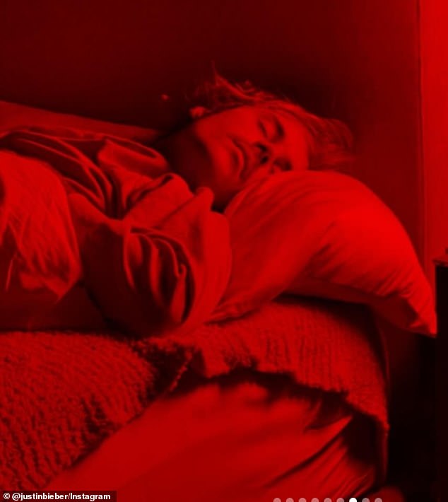 The Canada native shared a snapshot of himself sleeping under a red light.