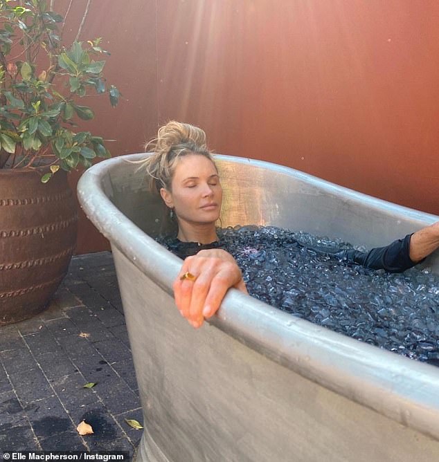 The 60-year-old supermodel soaks in cold water morning and night as part of her wellness routine.