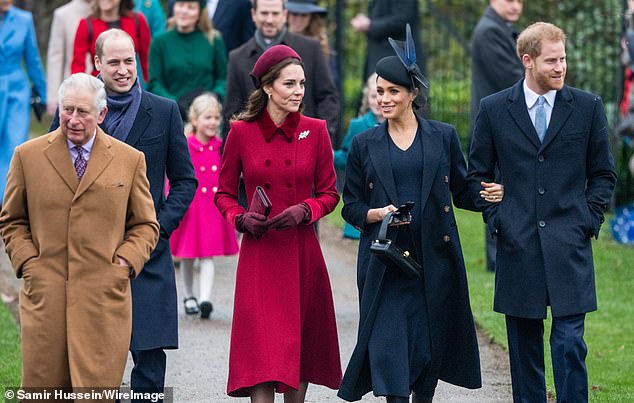 King Charles, Prince William, Princess Catherine, Meghan, Duchess of Sussex and Prince Harry, Duke of Sussex attend church on Christmas Day in 2018