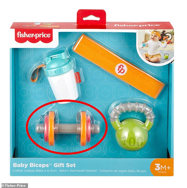 The dumbbell is one of the four routes in the Baby Biceps gift set