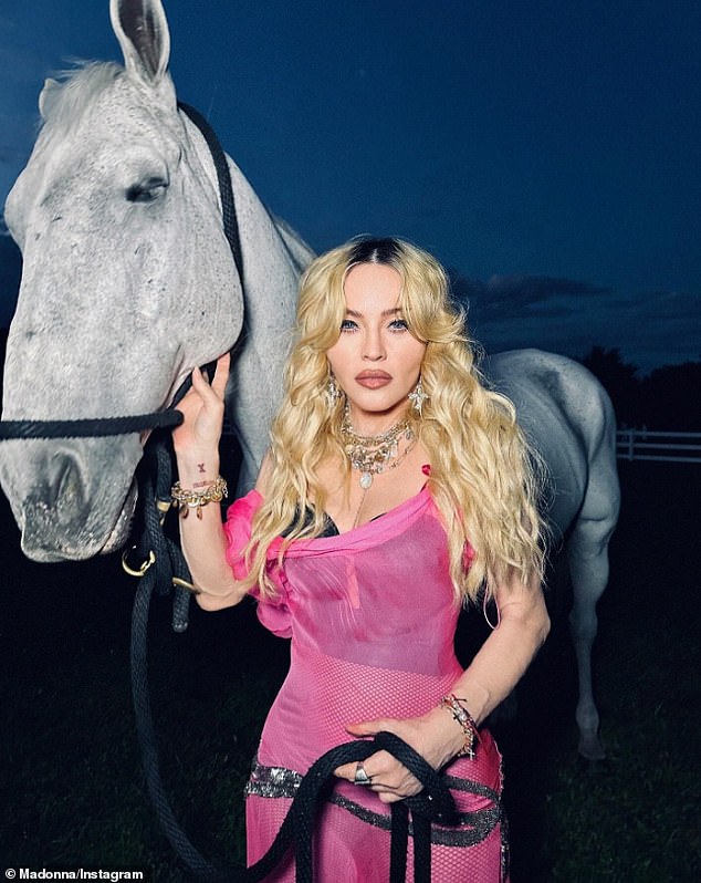 Other snaps from the carousel showed her in a vibrant pink dress, riding her horse Roller around a ranch.