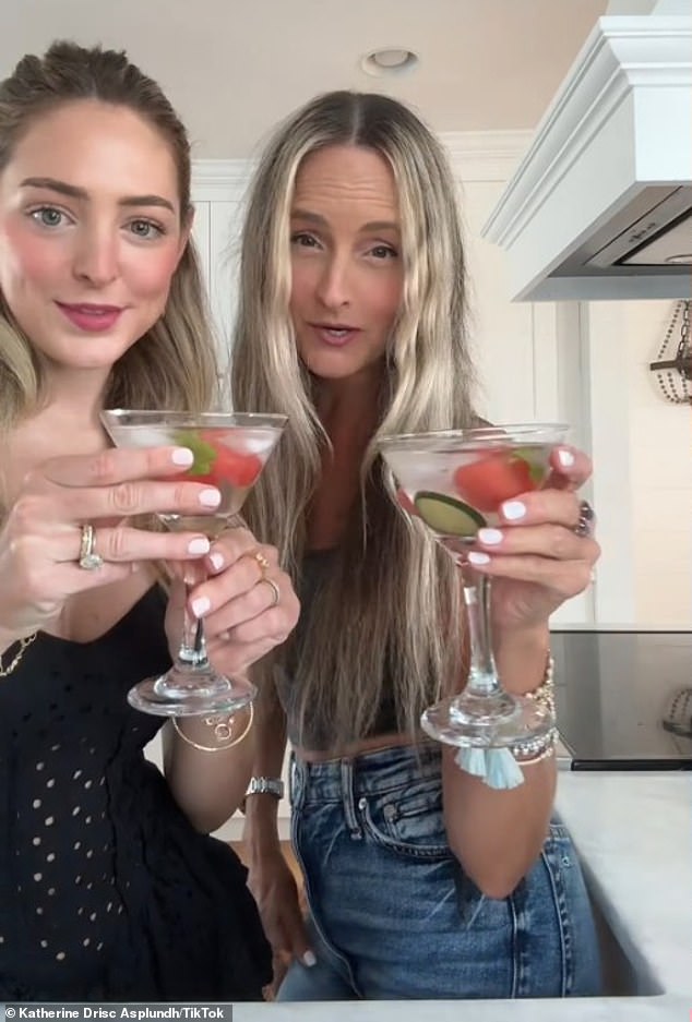 Cabot's mother Jill, right, made a guest appearance on Katherine's TikTok to show viewers how to make a cucumber watermelon martini.