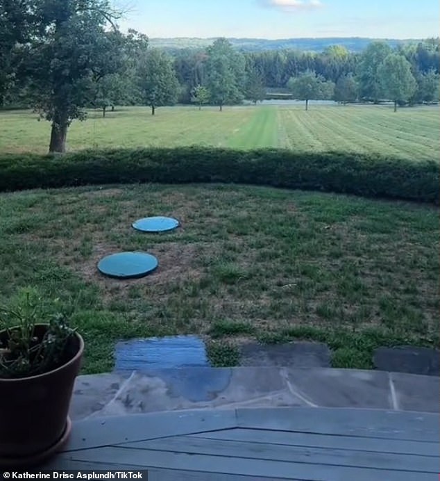 Pictured: A view of the couple's spacious backyard at their country home, which they moved into last summer before getting married.