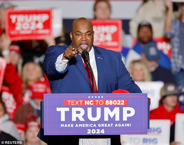 Lt. Gov. Robinson speaks at a Trump rally on March 2, 2024. The former president endorsed Robinson in the gubernatorial race and called him MLK 