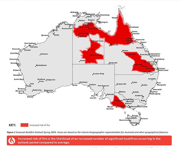 Large areas of Australia are more likely than average to be affected by wildfires 