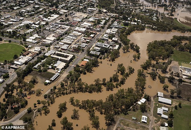 The firefighter said the likelihood of extreme weather events had increased over the past two decades and were becoming more devastating (pictured, floods in Moree, New South Wales, in 2022)