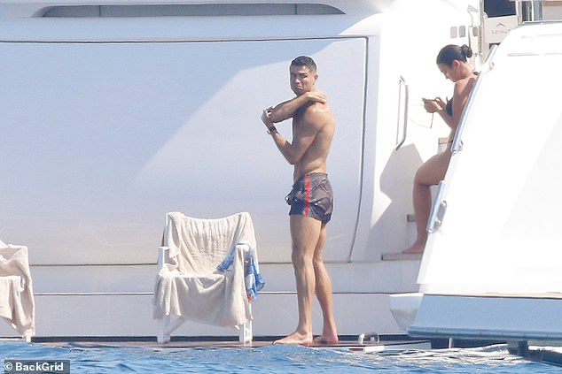 Ronaldo enjoyed the sun and, like Georgina, showed off a deep tan.