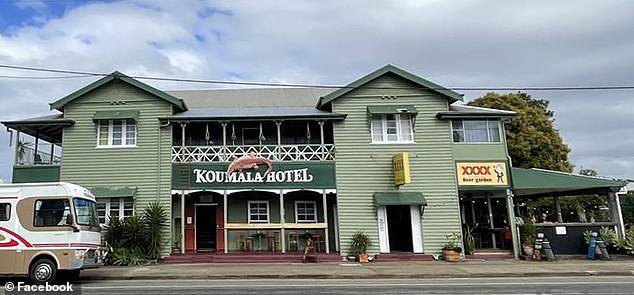 The bar owners fear they may have to lock Precious in a room or put her outside in a cage when it's hot (pictured is the Koumala Hotel, a classic two-storey Queensland hotel, home to Precious the cat).