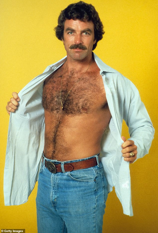 80s star Tom, best known for his role in Magnum P.I. (pictured in 1980), looked completely unrecognisable with a bushy beard.