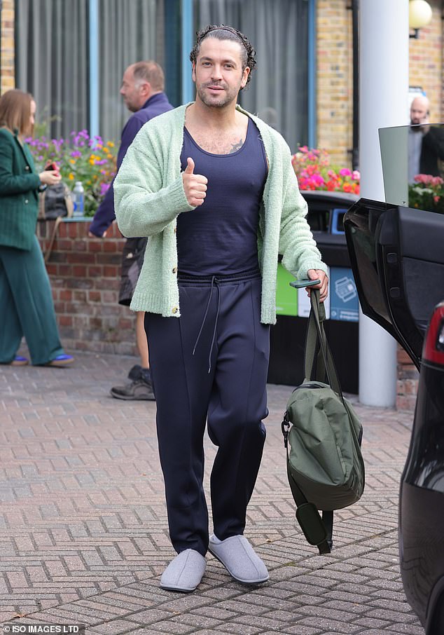 Also spotted entering the studios was Coronation Street singer-turned-actor Shayne Ward, 39, looking ready for a workout in a blue T-shirt and matching tracksuit bottoms.