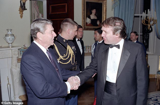 The actor believes Reagan could beat Trump in a primary. Reagan and Trump are pictured in 1987 at the White House