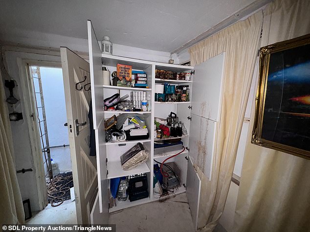 The bunker's trapdoor and ladder take the occupant 20 feet down to a study on the cream-carpeted floor.