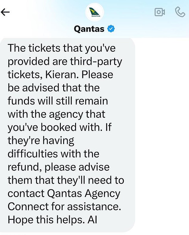 Qantas told McGregor that 