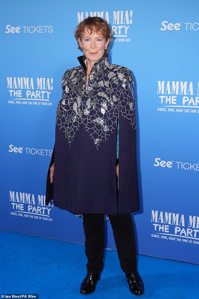 Actress Celia Imrie, 72, looked fabulous in a navy blue watch with a silver sequin pattern.