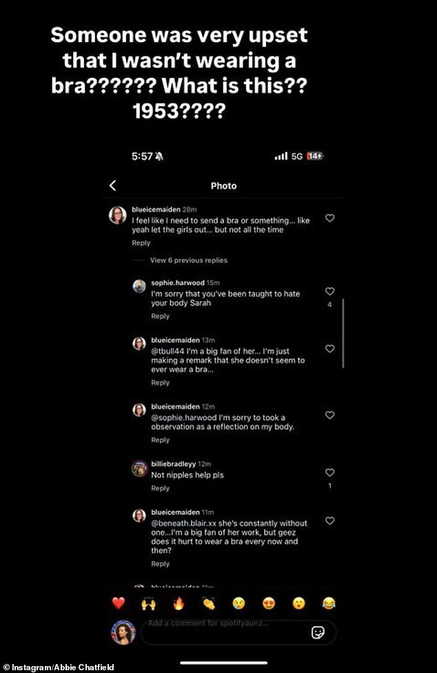 Abbie responded to her follower with a crude tirade on her Instagram Stories, before deleting the critical comment.