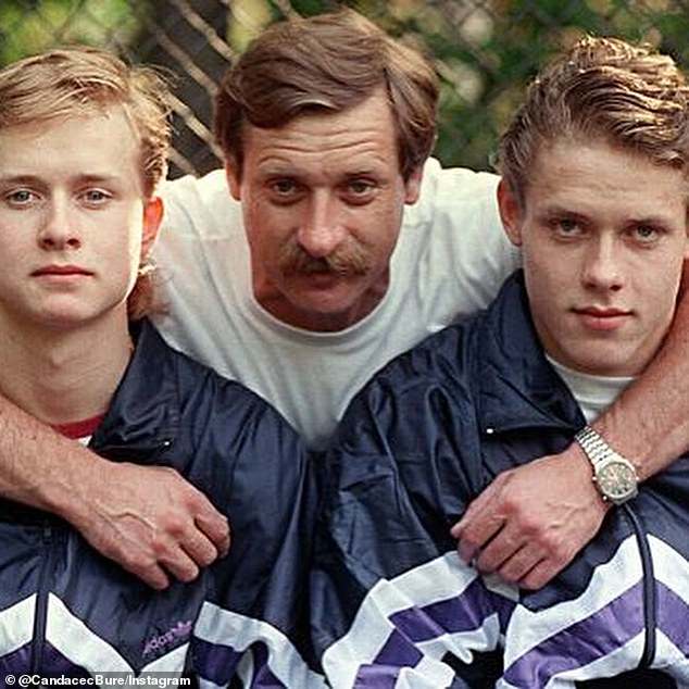 The actress shared a photo of Vladimir Bure between her two sons, Valeri and Pavel, both world-class hockey players who played for many years in the NHL.