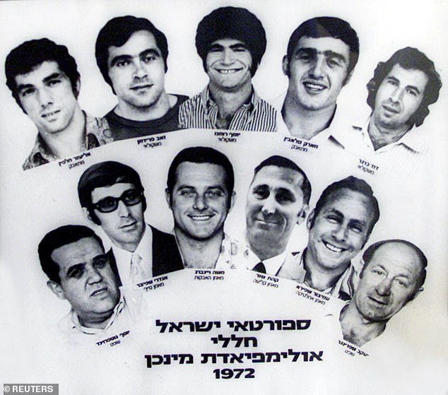 A combination photograph shows the 11 Israeli athletes and coaches who died at the 1972 Munich Olympics after being taken hostage by the Palestinian group Black September.