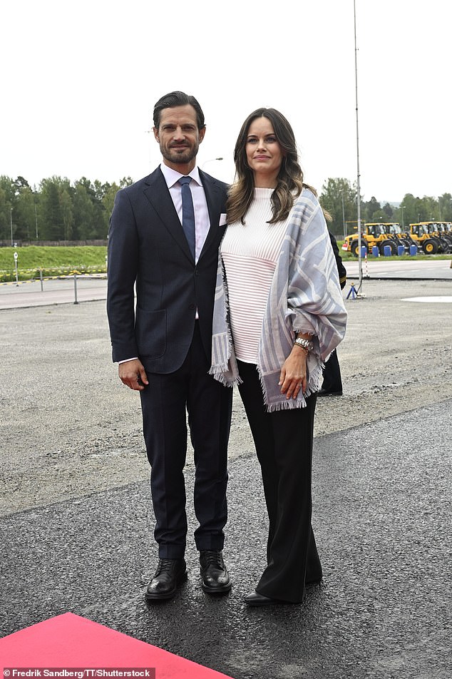 The royal, who is already a mother of three, arrived at a Volvo plant in Varmland with her husband Prince Carl Philip on Wednesday.