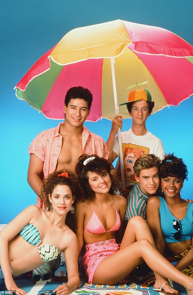 His big hit was Saved by the Bell. (l-r) Berkley as Jessie Spano, Mario Lopez as A.C. Slater, Thiessen as Kelly Kapowski, Dustin Diamond as Screech Powers, Mark-Paul Gosselaar as Zack Morris, Lark Voorhies as Lisa Turtle