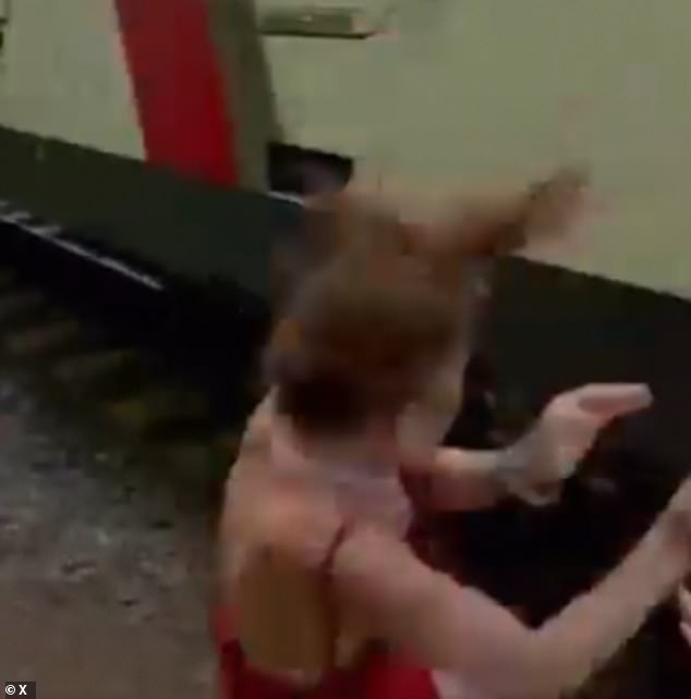 She struck a pose when the train was just a few feet away and within moments, the vehicle hit her upper body and knocked her brutally to the ground.