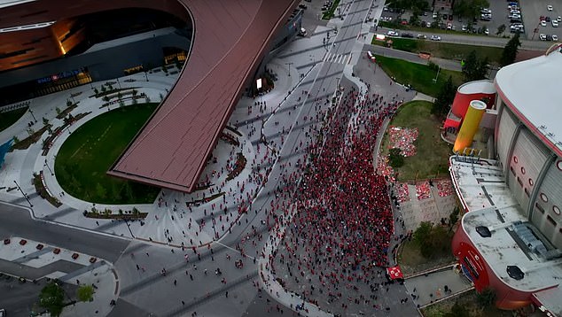 A large crowd of supporters turned out at the Scotiabank Saddledome on Wednesday night.