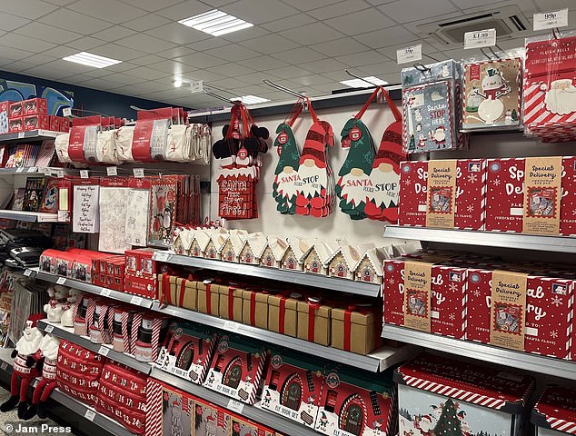 Pictured: Some of the festive decorations and decals available to buy at Home Bargains this week